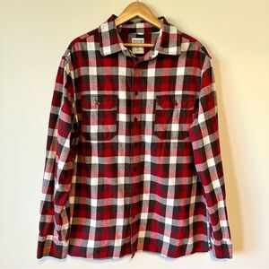 Mossimo Athletic Fit Red Gray Plaid Button Down Collared Flannel